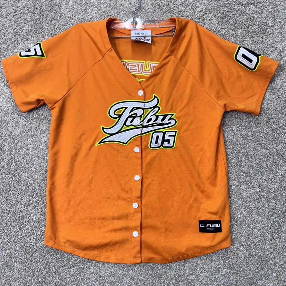 Forever 21 Jersey Womens S FUBU 05 Orange Button-down Streetwear EUC